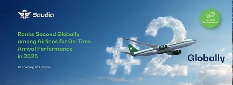 Saudia ranks second globally in on-time arrival performance for 2025